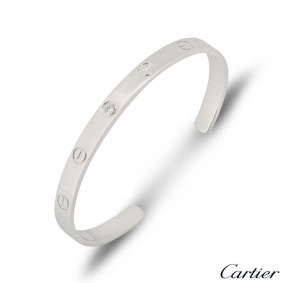 Cartier White Gold Diamond Cuff Love Bracelet Size 19 B6029919